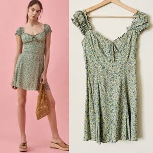 Reformation Moss Floral Mini Green Dress